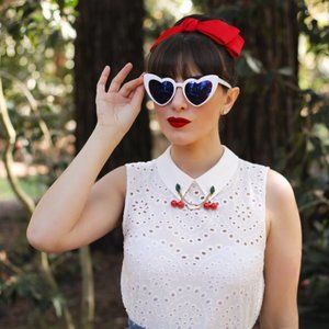 NWOT ModCloth Eyelet in the Sun Sleeveless Top 1X White Collared Scalloped